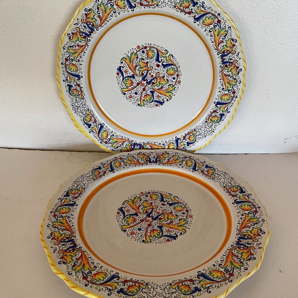 2 VINTAGE MERIDIANA CERAMICHE (ceramic) DINNER PLATE from ITALY HAND PAINTED 11"